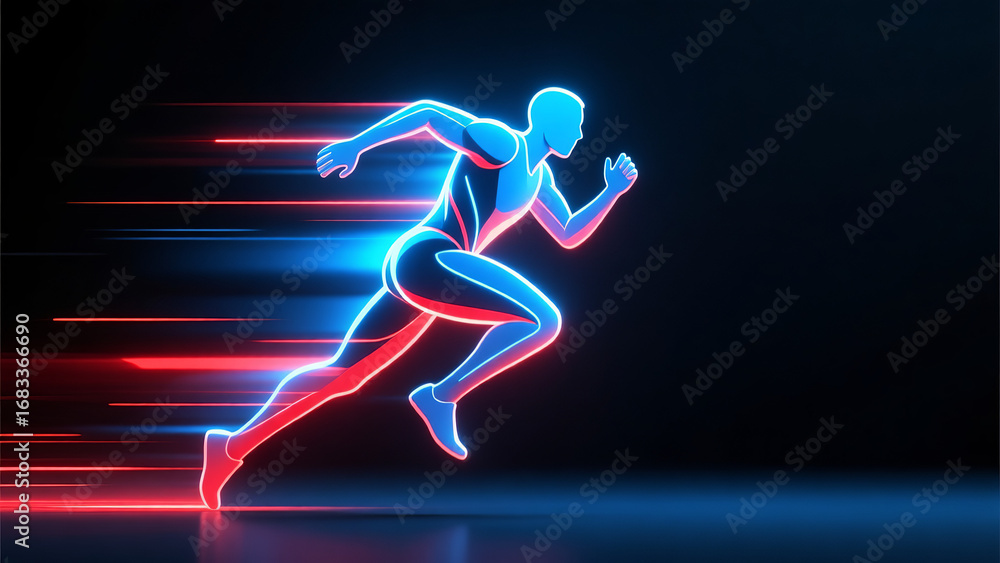 Fototapeta premium a running figure, likely a sprinter, captured mid-stride with a dynamic pose, illustration