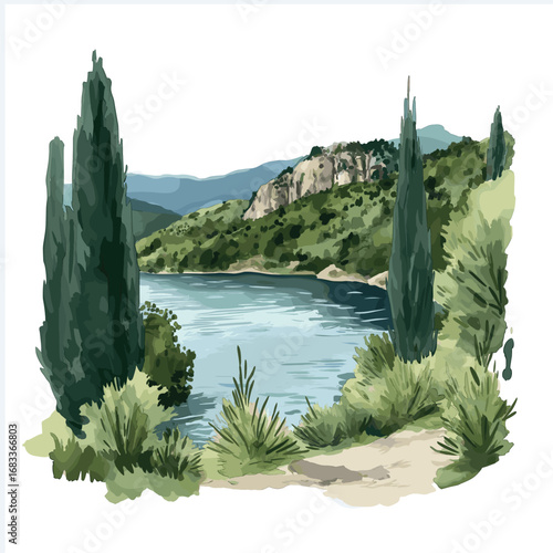 Pelister National Park. Pelister National Park watercolor vector illustration