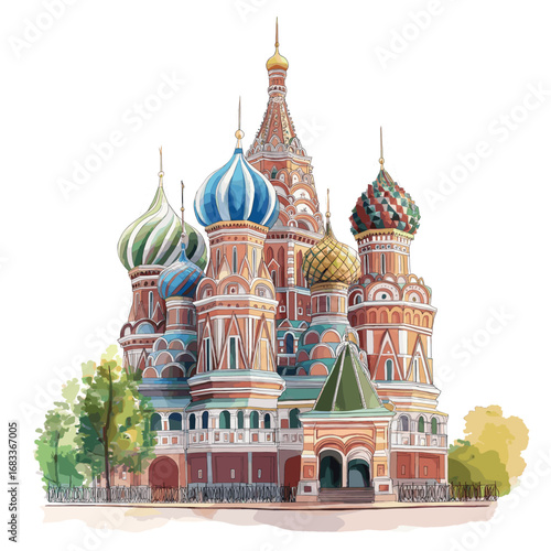 Saint Basils Cathedral. Saint Basils Cathedral watercolor vector illustration
