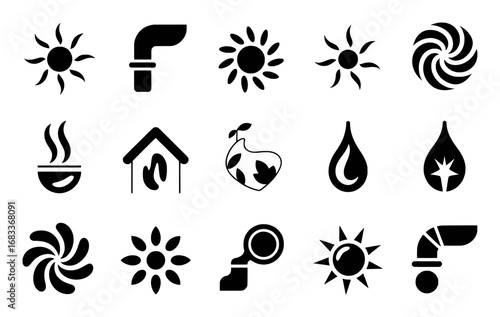 Collection of Icons Representing Energy, Nature, and Utilities