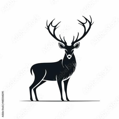 Red stag silhouette. This image shows a silhouette of a red stag, also known as a red deer, with prominent antlers. Vector clipart illustration design.