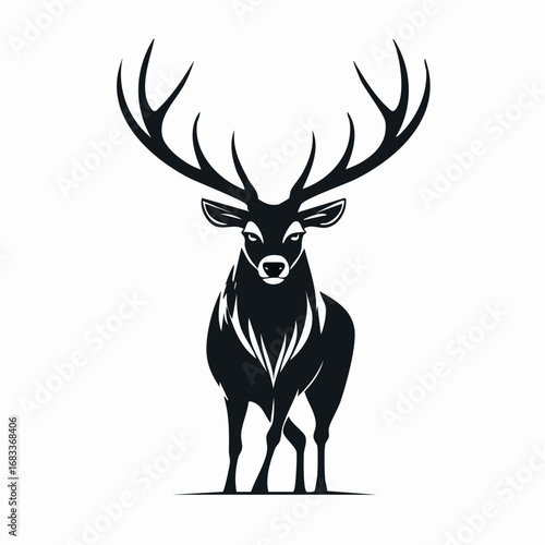 Red stag silhouette. This image shows a silhouette of a red stag, also known as a red deer, with prominent antlers. Vector clipart illustration design.