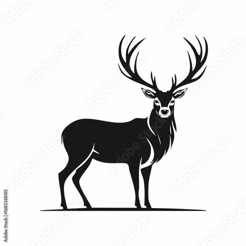 Red stag silhouette. This image shows a silhouette of a red stag, also known as a red deer, with prominent antlers. Vector clipart illustration design.