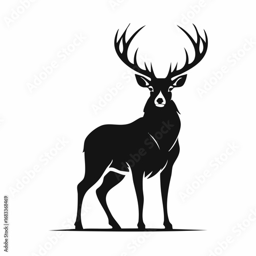 Red stag silhouette. This image shows a silhouette of a red stag, also known as a red deer, with prominent antlers. Vector clipart illustration design.