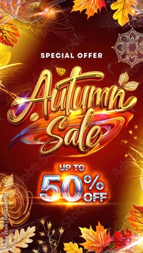 Golden Autumn Sale Special Offer with Falling Leaves