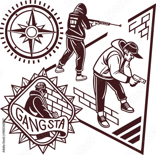 vector illustration of  man with a gun