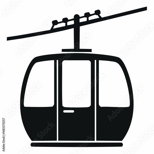 Chair lift silhouette. This image shows a vector clipart illustration design of a chair lift, also known as a ski lift or aerial lift, depicted in silhouette form. Vector clipart illustration design.