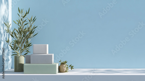 Minimal podium scene with geometric forms for product display presentation