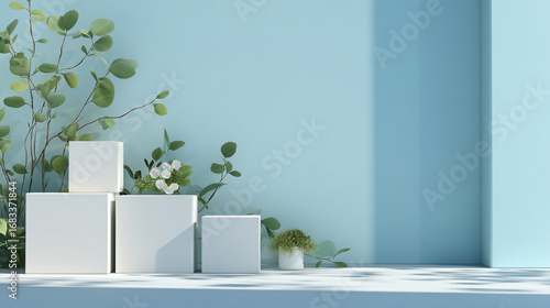 Minimal podium scene with geometric forms for product display presentation