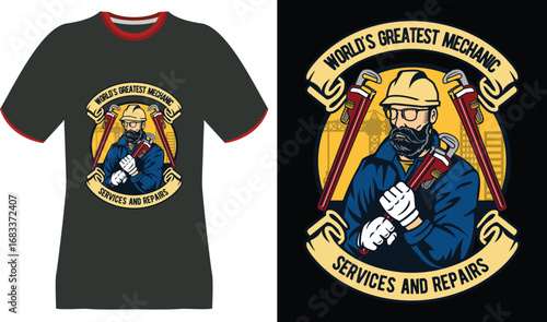 World's Greatest Mechanic T-Shirt Design with Plumber and Wrenches