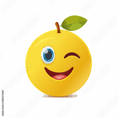 Gelber Smiley mit zwinkerndem Auge, Vektordesign, Symbol für Humor, Scherz und Flirten.