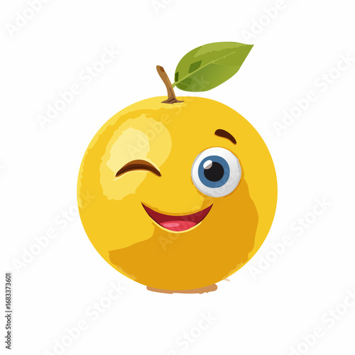 Gelber Smiley mit zwinkerndem Auge, Vektordesign, Symbol für Humor, Scherz und Flirten.