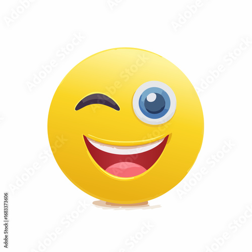 Gelber Smiley mit zwinkerndem Auge, Vektordesign, Symbol für Humor, Scherz und Flirten.