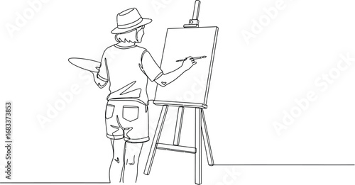 Artist creates masterpiece on canvas easel, capturing creative inspiration outdoors