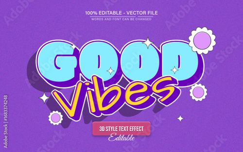 Vintage retro 3D text effect editable with good vibes style, perfect for posters, branding, and creative typography designs