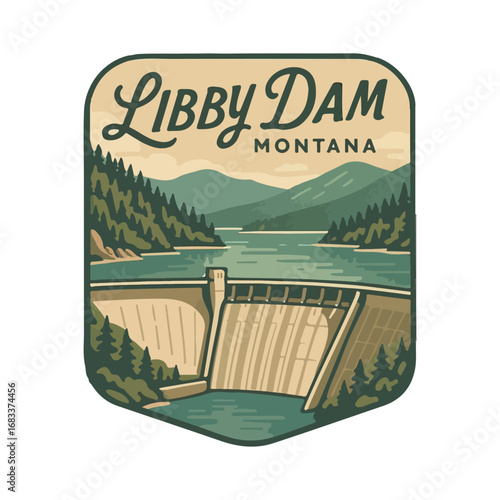 Vintage Libby Dam SVG, USA Dam Retro, Montana reserve, vintage USA landscapes