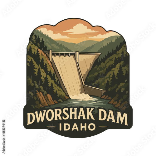 Vintage Dworshak Dam SVG, USA Dam Retro, Idaho reserve, vintage USA landscapes