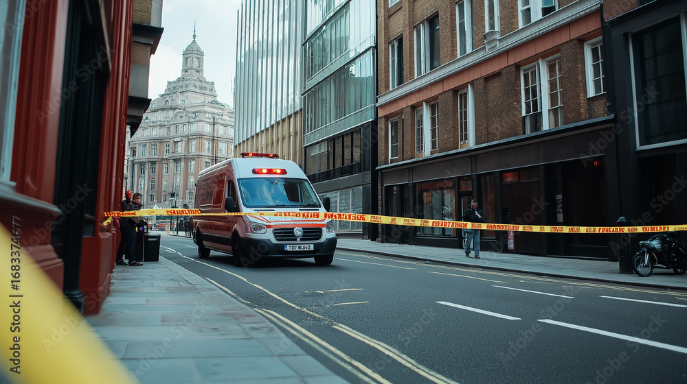 Obraz premium AI generator images of Metropolitan Police van, city police vans high dynamic range, Metropolitan Police emergency van parked near government buildings and Bustling Urban Street.