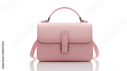 A pink leather handbag isolated on white background