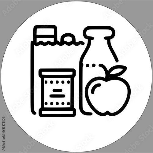 Fresh food shopping for healthy eating featuring produce and dairy nutrition icon
