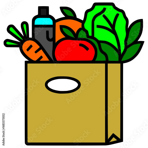 Fresh vibrant produce overflowing from grocery bag, promoting healthy eating habits and sustainable lifestyle