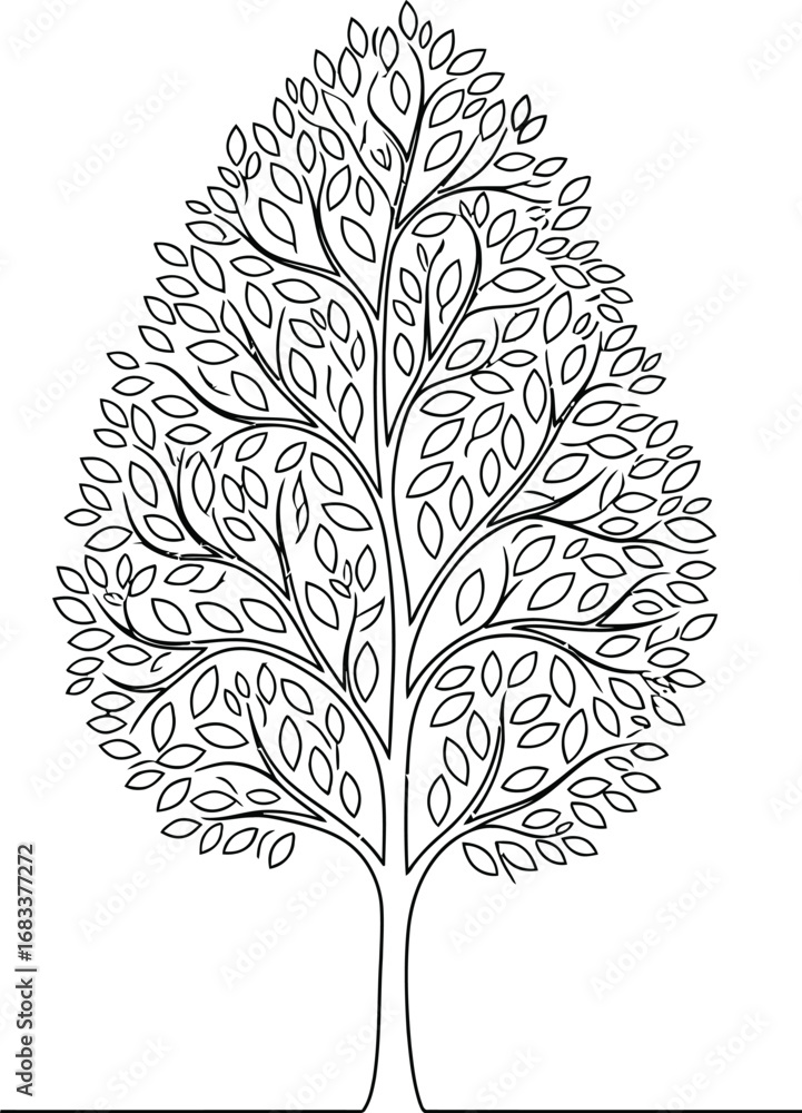 Obraz premium Stylized, intricate tree illustration with abundant leaves against a clean background