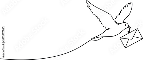 A graceful dove carries a letter in its beak, symbolizing communication and peace