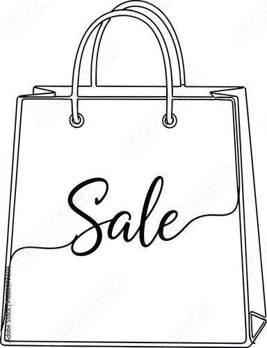 Simple line drawing of a shopping bag with the word 'Sale' in elegant script.