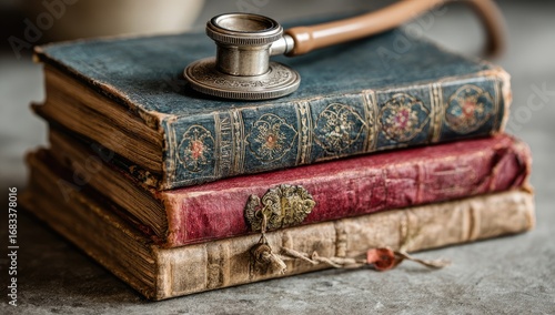 Vintage medical books and stethoscope