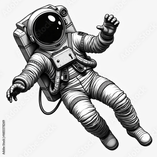 Astronaut's Cosmic Ballet: A detailed and artistic depiction of an astronaut weightlessly floating in the vastness of space, embodying exploration and adventure.