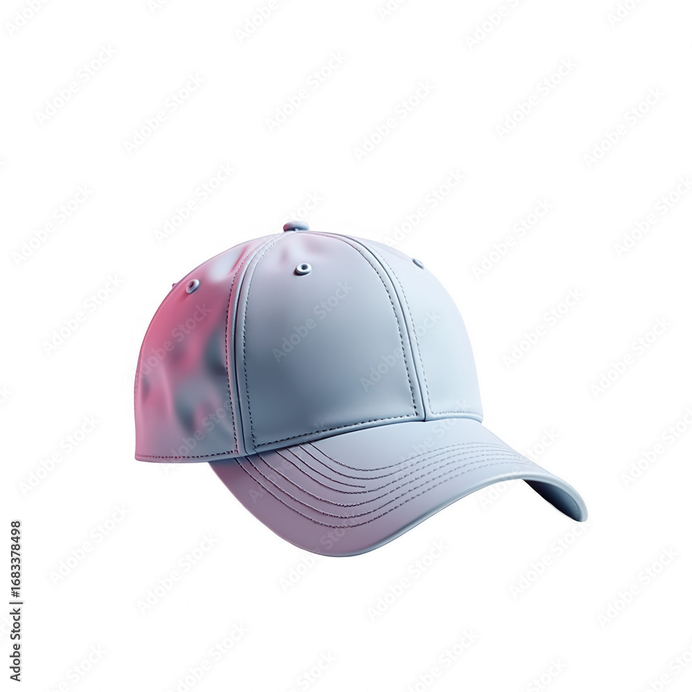 Fototapeta premium Light gray baseball cap with subtle color gradient highlights, presented on a plain black background.