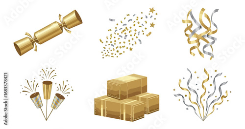 Celebration golden and silver party elements