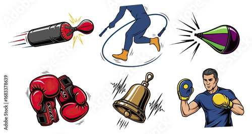 Boxing equipment illustration graphics retro style