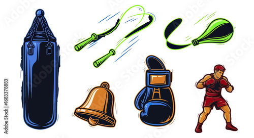 Boxing equipment and boxer illustration