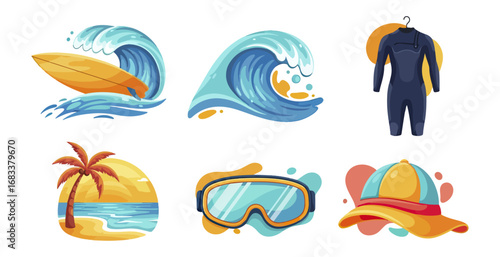 Summer activities equipment icons