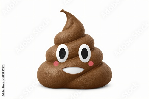 Happy poop emoji, 3D render, white background, digital art, social media