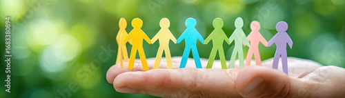Colorful Paper People Holding Hands.