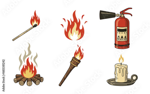 Illustrations of fire and safety items