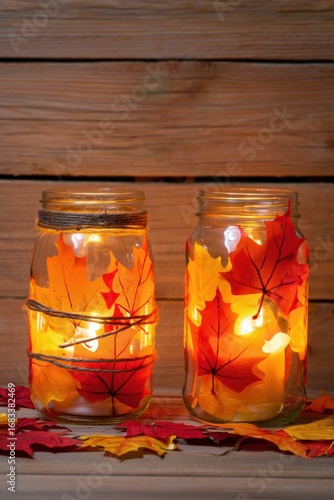 Warm Autumn Glow: Leaf Lanterns Illuminate Cozy Evening