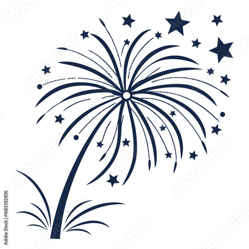A minimal silhouette of a firework, a simple and clean graphic for celebration. Ideal for a modern, sophisticated aesthetic.