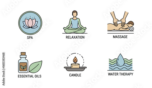 Spa relaxation massage wellness services icons