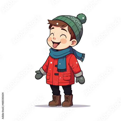 A cartoon boy with a backpack is walking happily