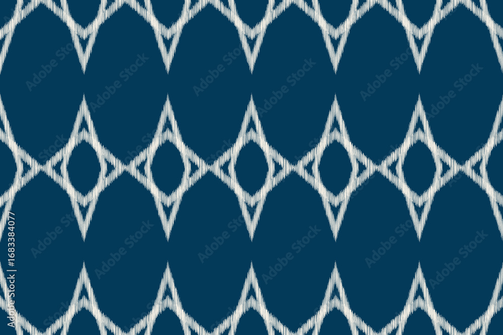 Naklejka premium Ethnic Ikat fabric pattern geometric style.African Ikat embroidery Ethnic oriental pattern blue background. Abstract,vector,illustration.Texture,clothing,frame,decoration,carpet,motif.