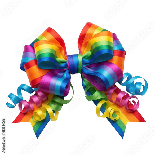 A vibrant, celebratory bow fashioned from smooth, satin ribbon, 