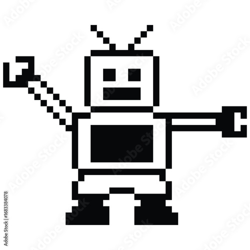 Cute pixel art cartoon robot or AI learn or learning skill with for education calculate bot vector character technology 8bit.