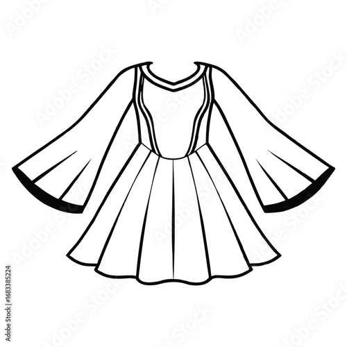 Silhouette of a dress that design long bell sleeves for drama