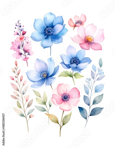 Watercolor floral arrangement.  Soft pastel colors