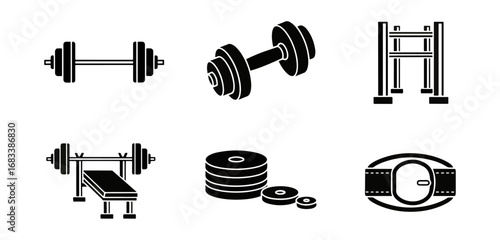 Fitness equipment illustrations gym weights barbell dumbbells