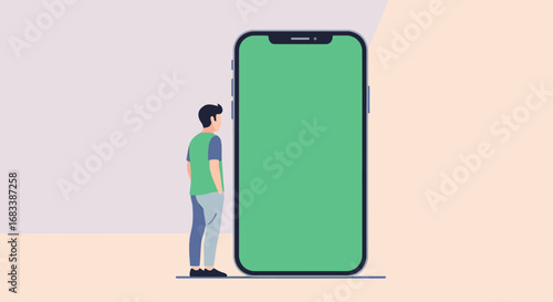 Person Gazing at Oversized Smartphone A Study in Modern Communication and Tech Dependency