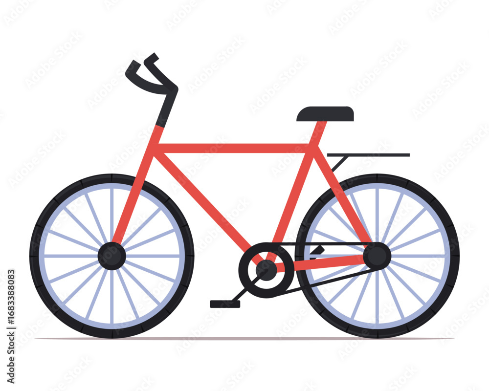 Fototapeta premium A red bike. Vehicle for transportation or delivery. Bicycle on a white background. Eco friendly urban mobility concept. Vector Not AI generated